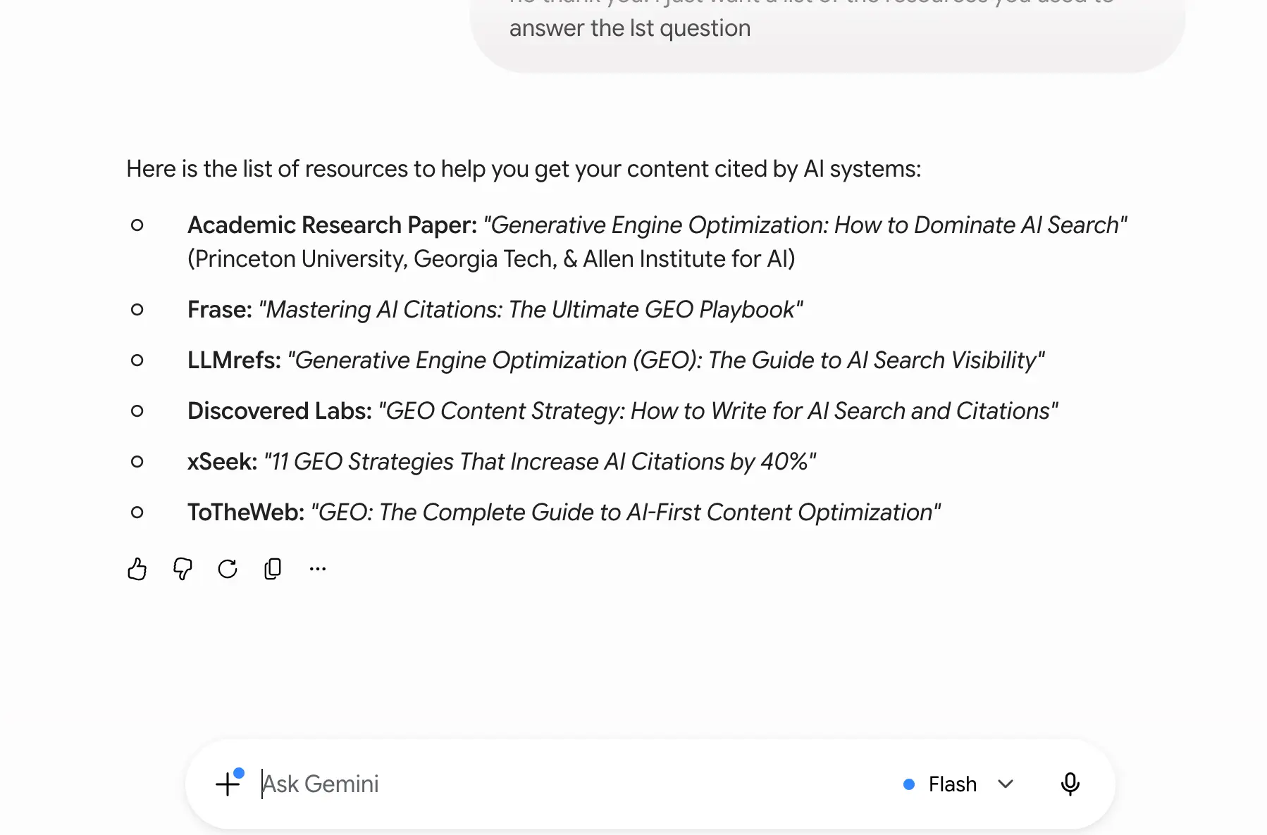 Gemini response to 'how do I get my content cited by AI systems' week 1 geoexperiment