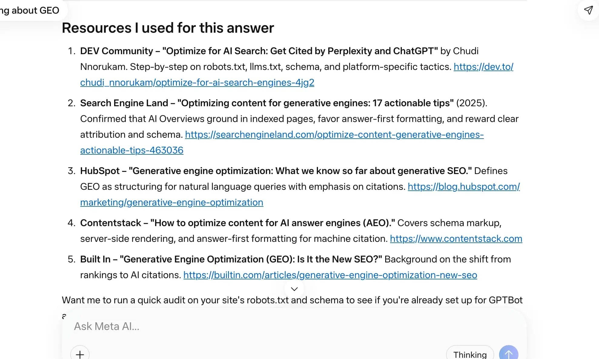 Llama response to 'how do I get my content cited by AI systems' week 1 geoexperiment