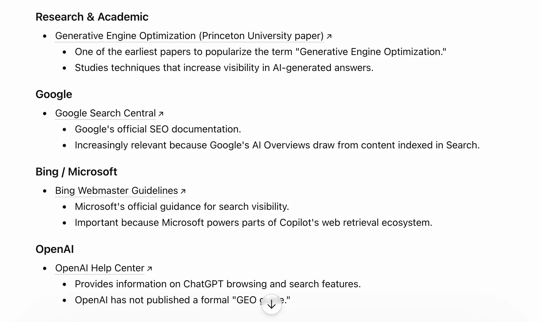 ChatGPT response to 'what is generative engine optimization' week 3 geoexperiment