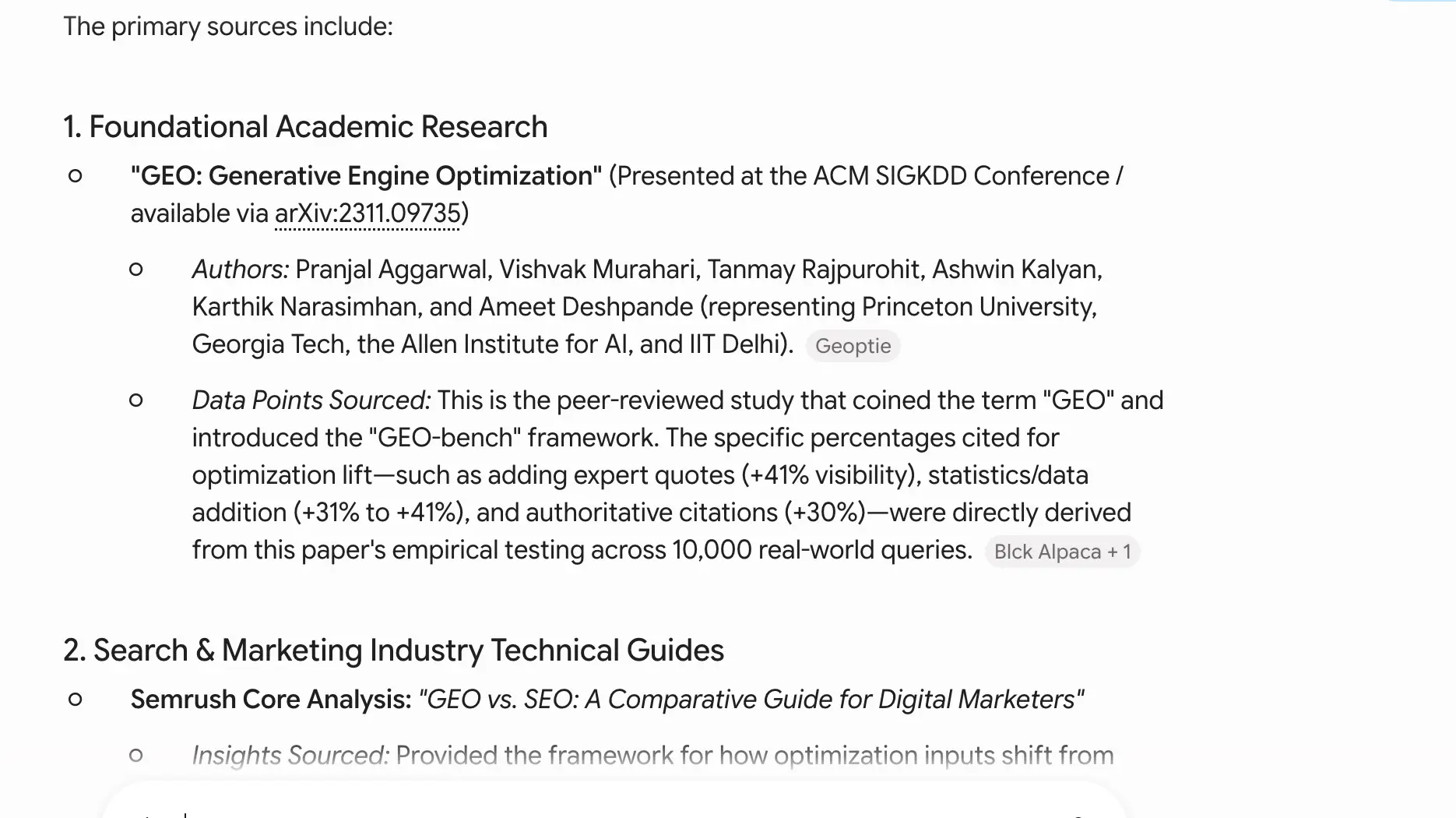 Gemini response to 'what is the difference between GEO and SEO' week 3 geoexperiment