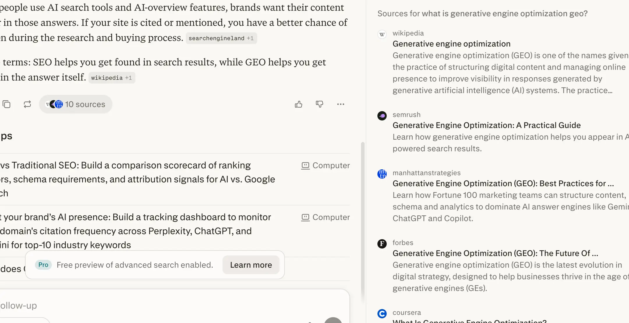 Perplexity response to 'what is generative engine optimization' week 3 geoexperiment