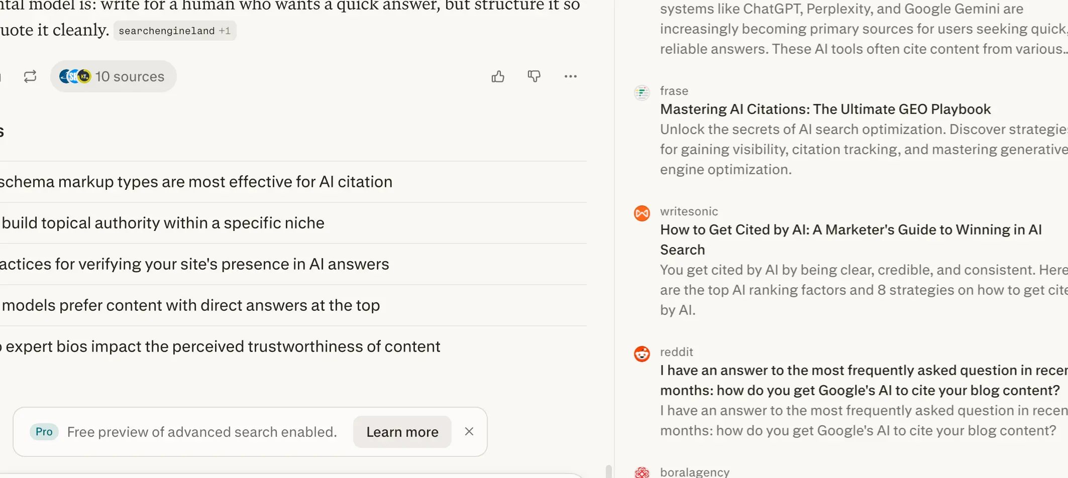Perplexity response to 'how do I get my content cited by AI systems' week 3 geoexperiment