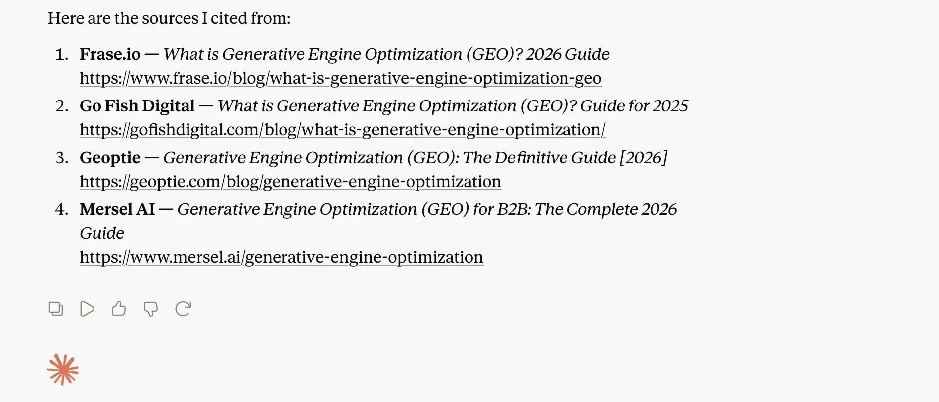 Claude response to 'what is generative engine optimization' week 4 geoexperiment