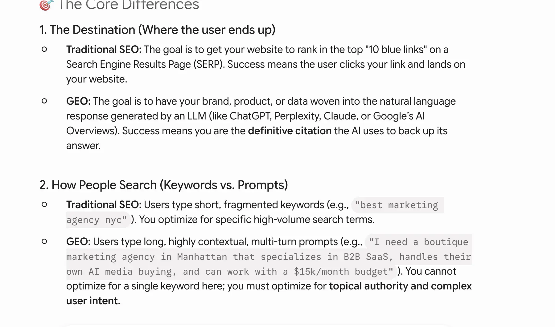 Gemini response to 'what is the difference between GEO and SEO' week 4 geoexperiment