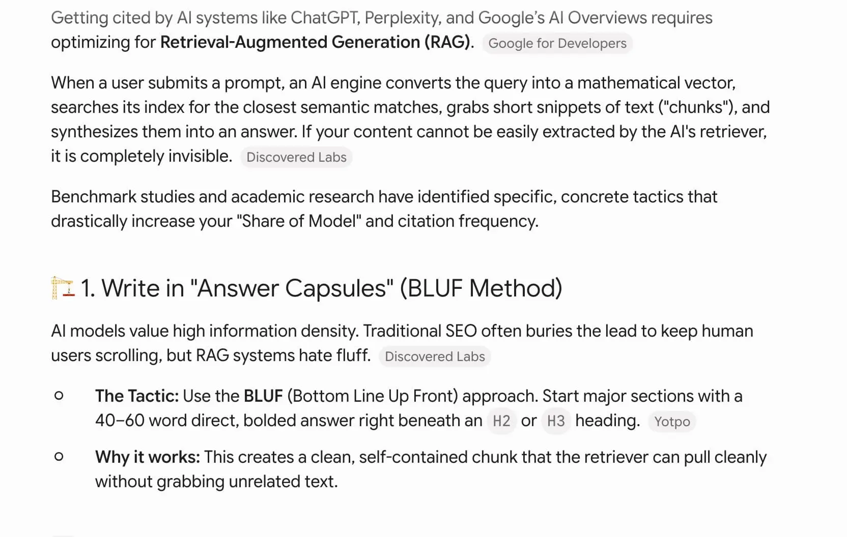 Gemini response to 'how do I get my content cited by AI systems' week 4 geoexperiment